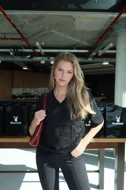 Black oversized lace jersey