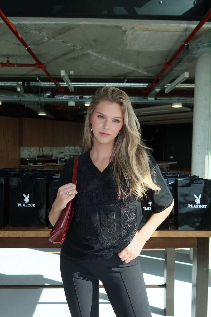 Black oversized lace jersey