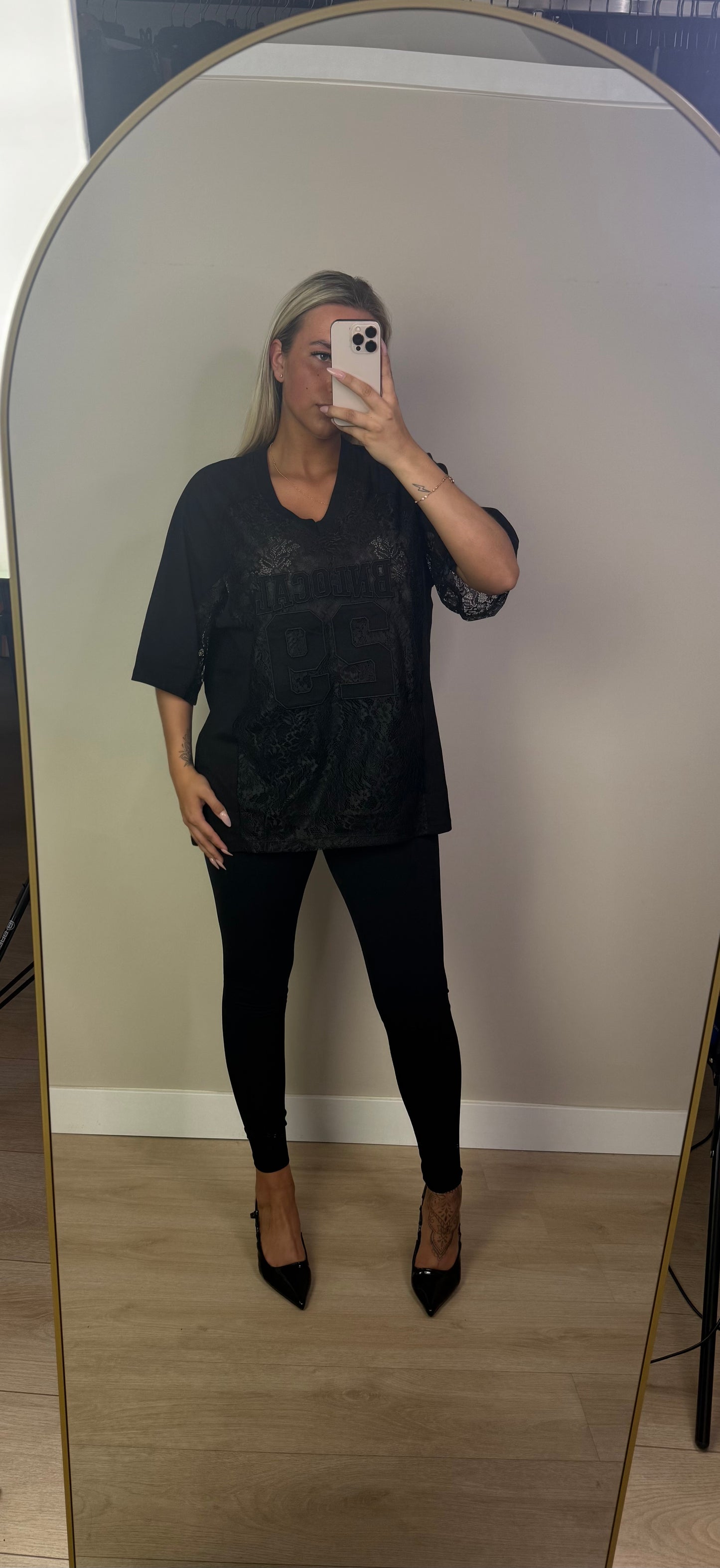 Black oversized lace jersey